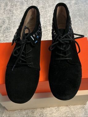 RACHEL Rachel Roy Black Suede Lace-Up Ankle Booties with Stud Detail